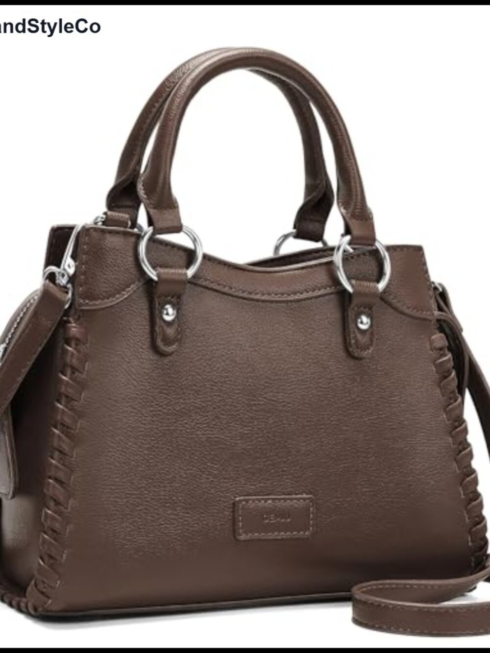Medium Satchel Crossbody Tote Handbag Braided Trim Faux Leather